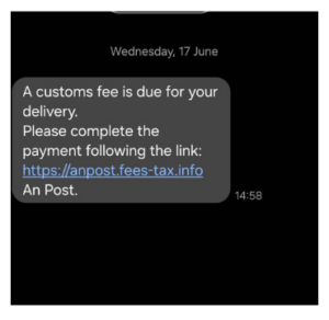 An example of a scam custom charge SMS